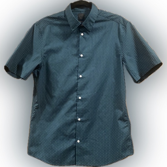 H&M Other - H&M Men's Short Sleeve Button Up Shirt Size M Green White‎ Polka Dot Slim Fit